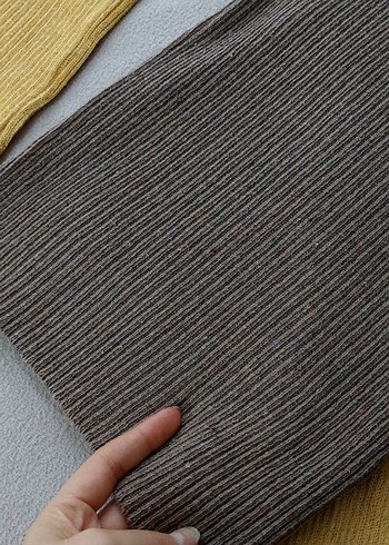 Kahverengi ve hardal Boğazlı Triko Kadın Kazak - Görsel 2