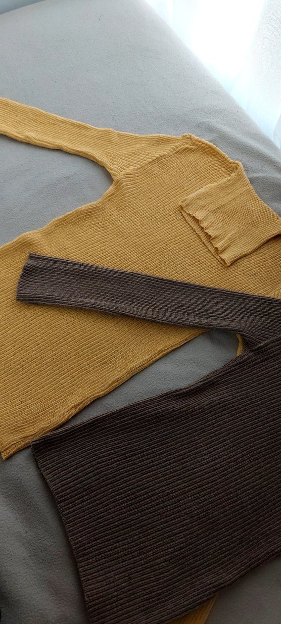 Kahverengi ve hardal Boğazlı Triko Kadın Kazak - Görsel 3