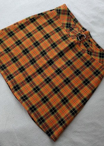 Renkli Kareli Midi Kemerli Kadın Etek, harajuku gotik etek - Görsel 2