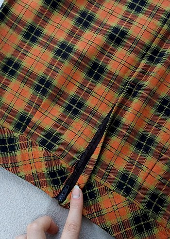 Renkli Kareli Midi Kemerli Kadın Etek, harajuku gotik etek - Görsel 5