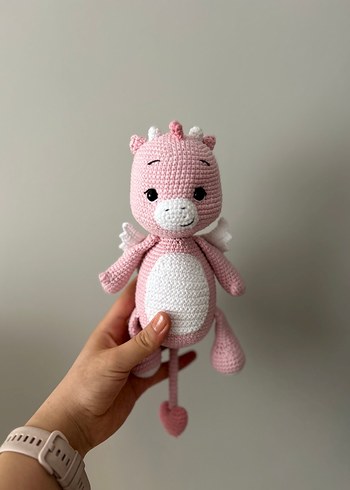 Pembe Amigurumi Ejderha Peluş Oyuncak