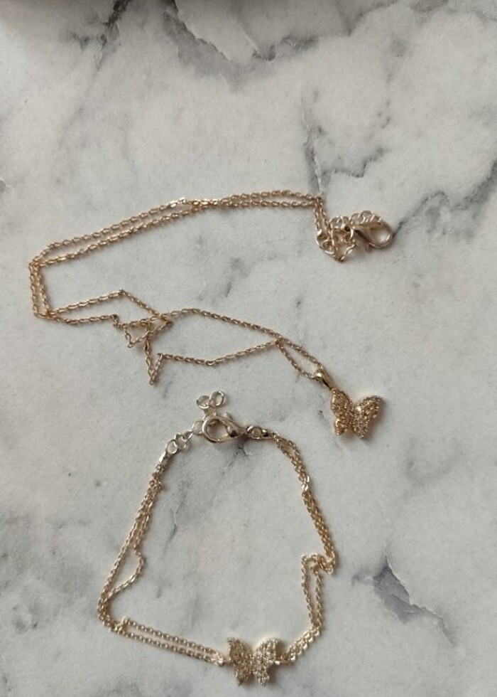 Altın rengi  kelebek kolye bileklik seti - Görsel 3