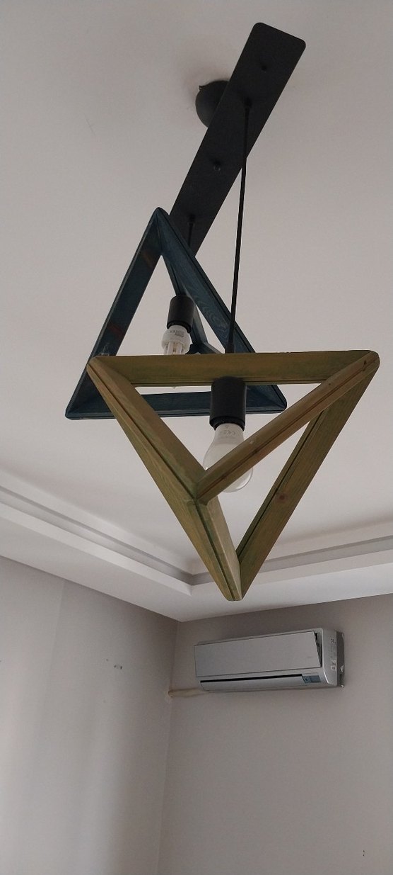 Geometrik Ahşap Üçgen Sarkıt Lamba - Görsel 3
