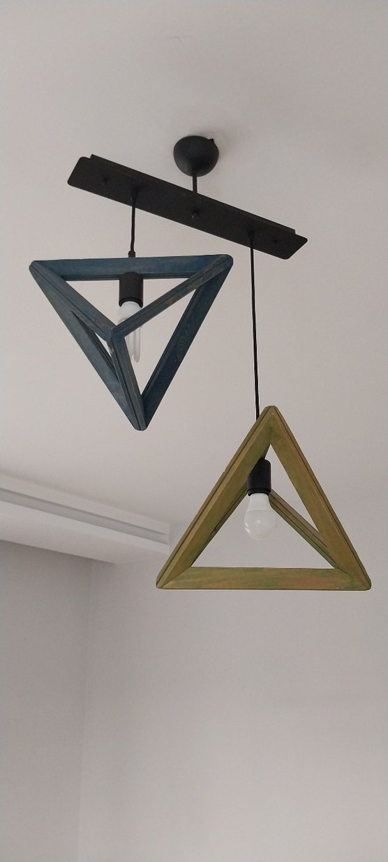 Geometrik Ahşap Üçgen Sarkıt Lamba - Görsel 2