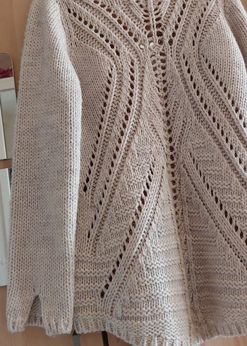 Bej V Yaka Örgü Kadın Kazak - Görsel 5