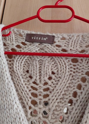 Bej V Yaka Örgü Kadın Kazak - Görsel 6