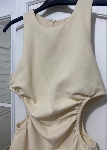 Zara Bej Drapeli Uzun Kolsuz Elbise