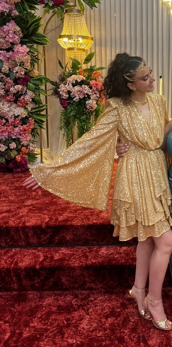 Parlak Altın Mini Elbise - Görsel 3