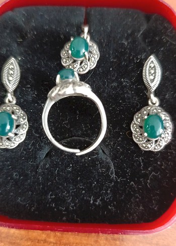 Turkuaz Taşlı Vintage Boncuklu Takım - Görsel 3