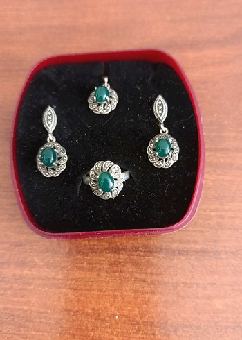 Turkuaz Taşlı Vintage Boncuklu Takım - Görsel 2