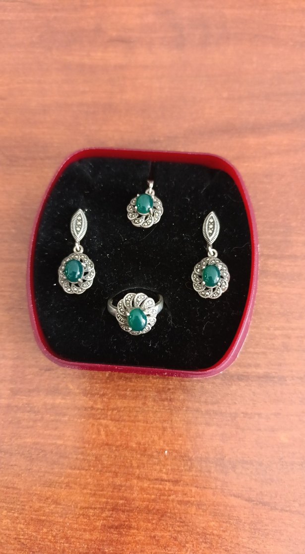 Turkuaz Taşlı Vintage Boncuklu Takım - Görsel 4