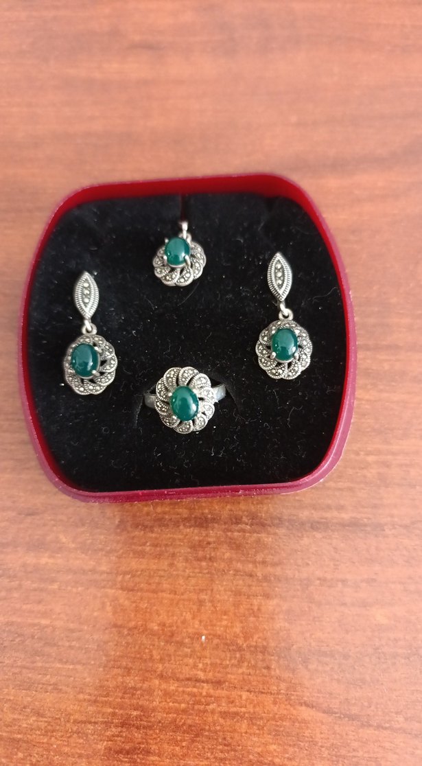 Turkuaz Taşlı Vintage Boncuklu Takım - Görsel 2