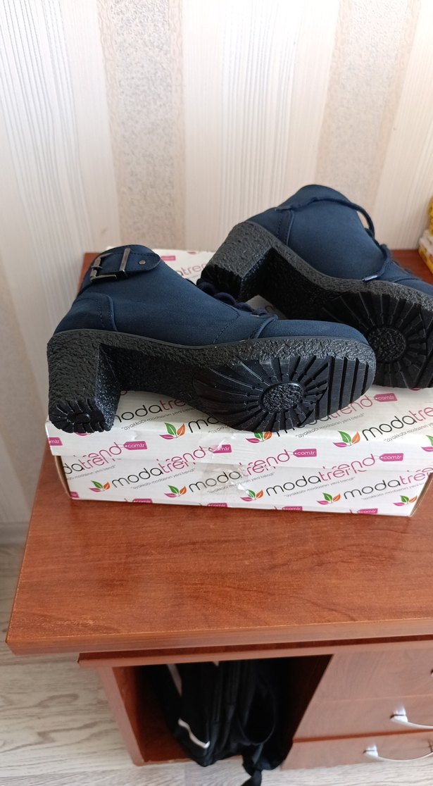 Lacivert Bağcıklı Kadın Blok Topuk Bot - Görsel 3