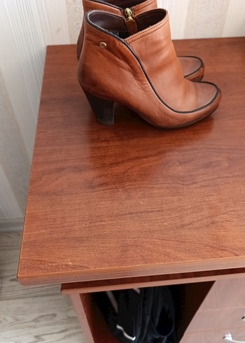 Kahverengi Deri Kadın Dolgu Topuklu Bot - Görsel 2