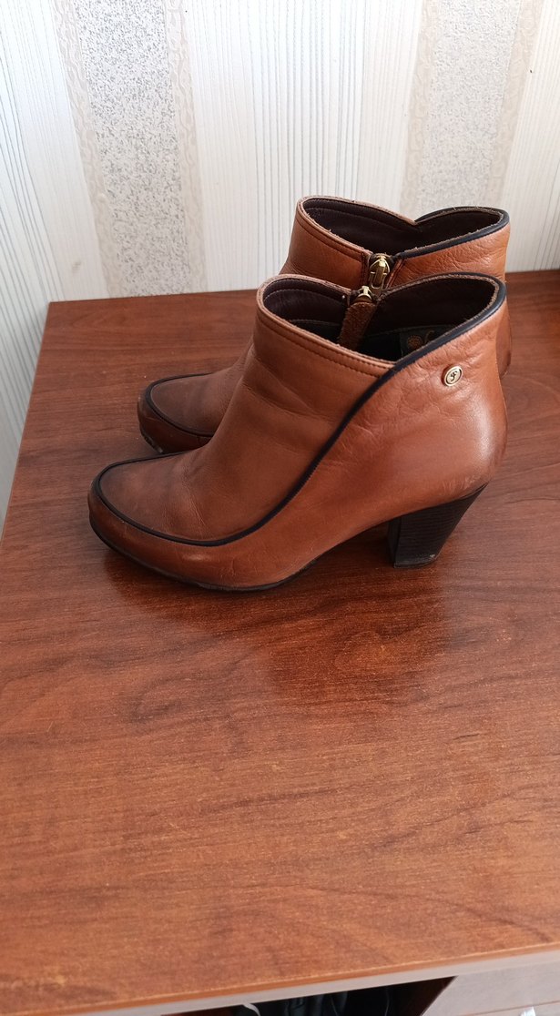 Kahverengi Deri Kadın Dolgu Topuklu Bot - Görsel 4