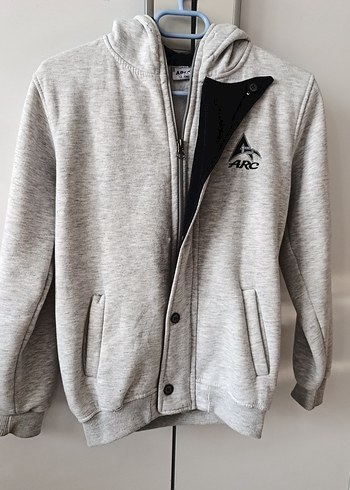 Gri Kapüşonlu Fermuarlı Erkek Sweatshirt - Görsel 2