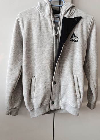 Gri Kapüşonlu Fermuarlı Erkek Sweatshirt - Görsel 3