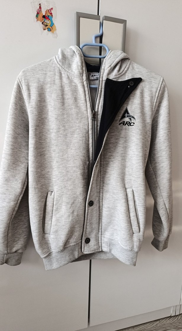 Gri Kapüşonlu Fermuarlı Erkek Sweatshirt - Görsel 2