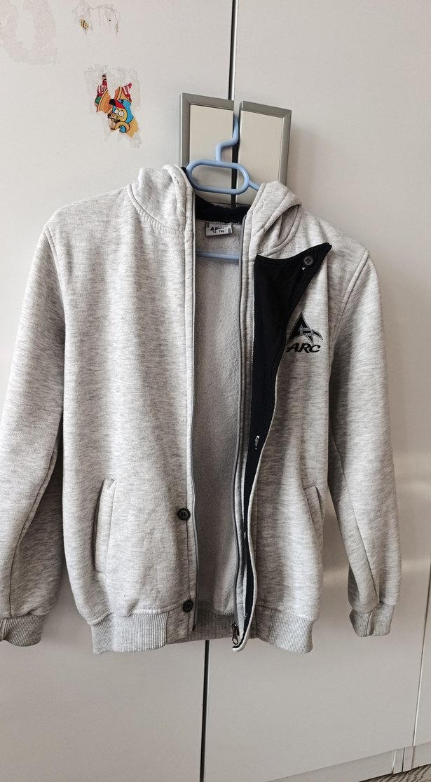 Gri Kapüşonlu Fermuarlı Erkek Sweatshirt - Görsel 4