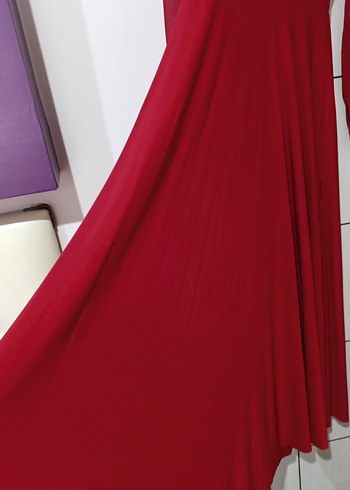 Koyu Kırmızı Uzun Kollu Drapeli Kadın Elbise - Görsel 4