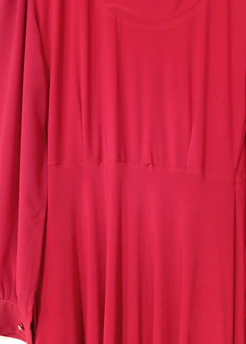 Koyu Kırmızı Uzun Kollu Drapeli Kadın Elbise - Görsel 3