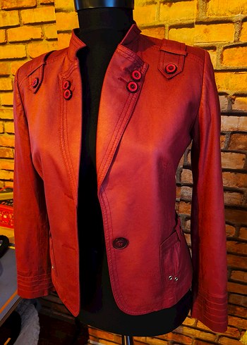 Düğmeli Bordo İnce Deri Kadın Ceket - Görsel 4