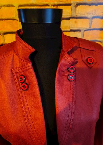 Düğmeli Bordo İnce Deri Kadın Ceket - Görsel 6