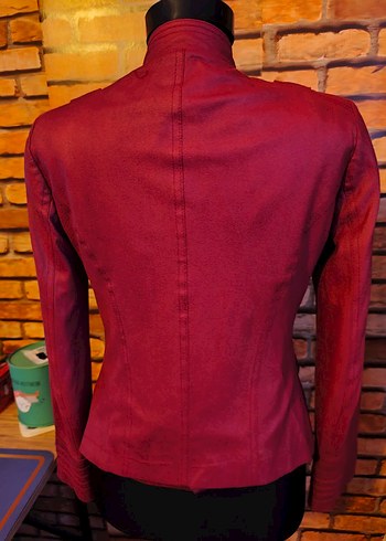 Düğmeli Bordo İnce Deri Kadın Ceket - Görsel 7