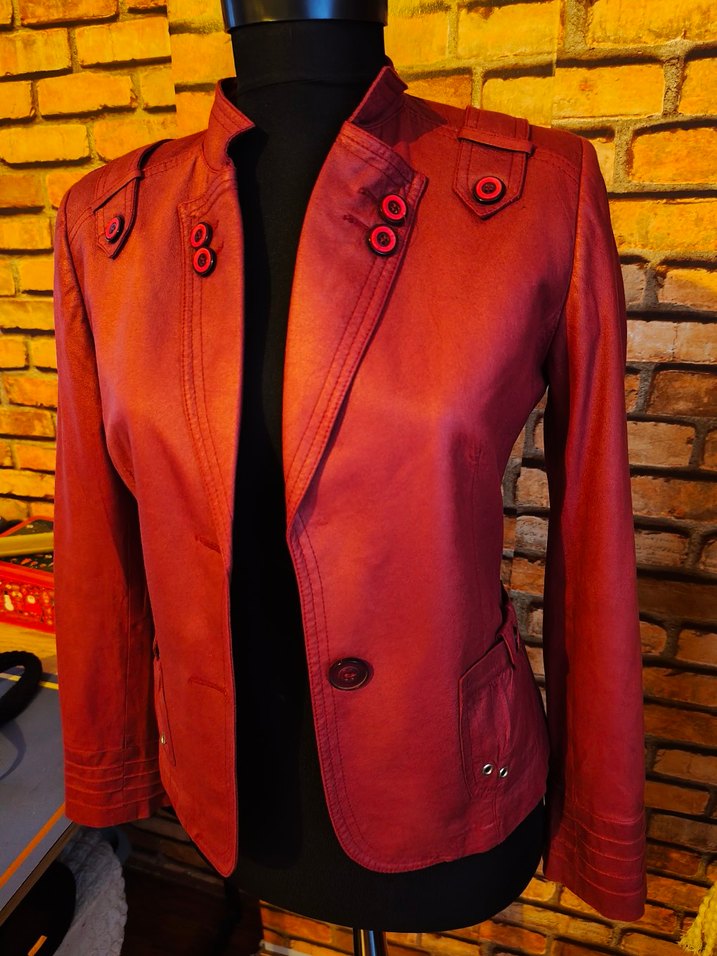 Düğmeli Bordo İnce Deri Kadın Ceket - Görsel 4