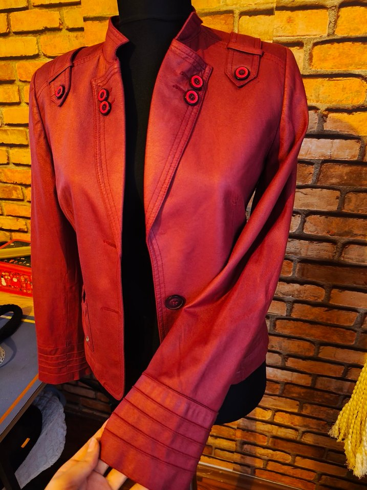 Düğmeli Bordo İnce Deri Kadın Ceket - Görsel 5