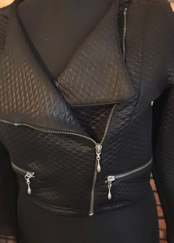 Siyah Fermuarlı Deri Biker Ceket - Görsel 3