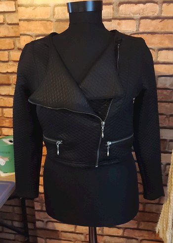 Siyah Fermuarlı Deri Biker Ceket - Görsel 2