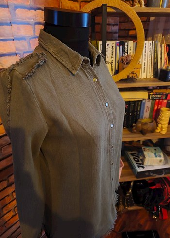 Düğmeli Bohem Kadın Keten Gömlek - Görsel 2