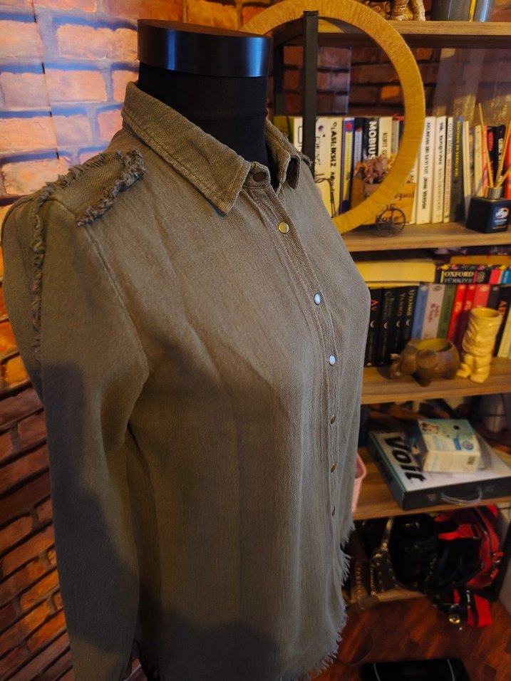 Düğmeli Bohem Kadın Keten Gömlek - Görsel 2