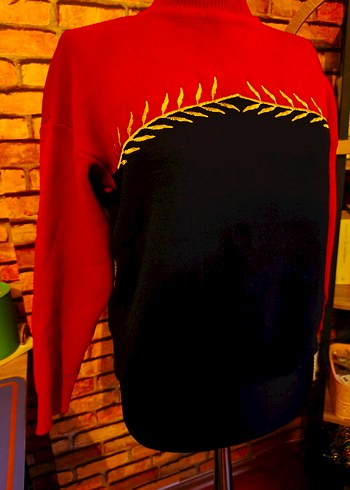 Kırmızı Nakışlı Bohem Balıkçı Yaka Kazak - Görsel 2