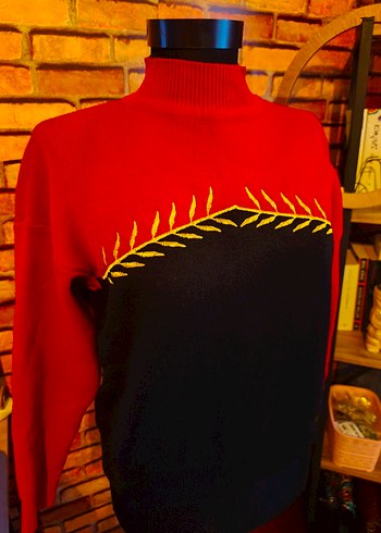 Kırmızı Nakışlı Bohem Balıkçı Yaka Kazak - Görsel 5