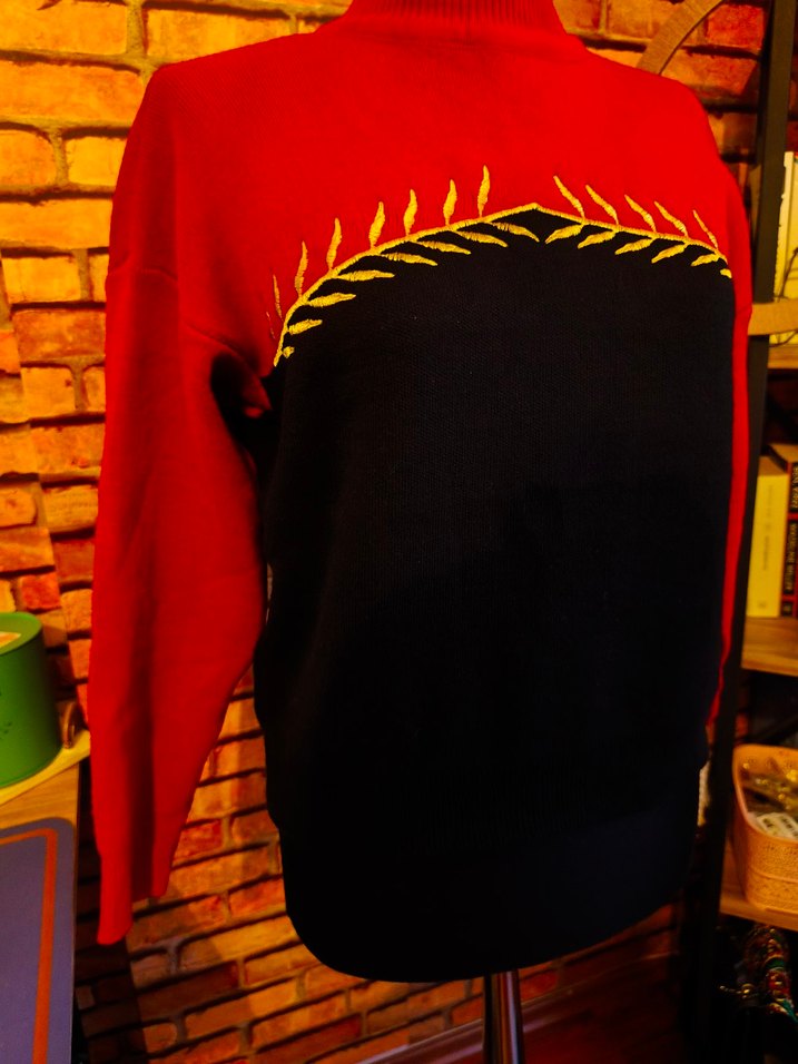 Kırmızı Nakışlı Bohem Balıkçı Yaka Kazak - Görsel 2