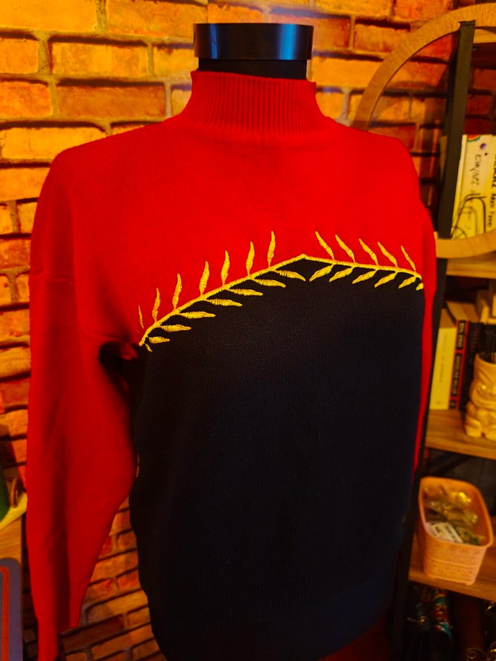 Kırmızı Nakışlı Bohem Balıkçı Yaka Kazak - Görsel 5