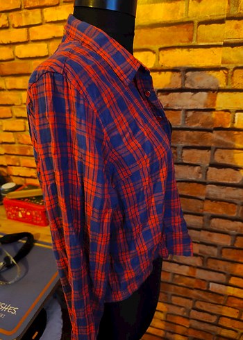 Kırmızı Kareli Düğmeli Kadın Gömlek - Görsel 2