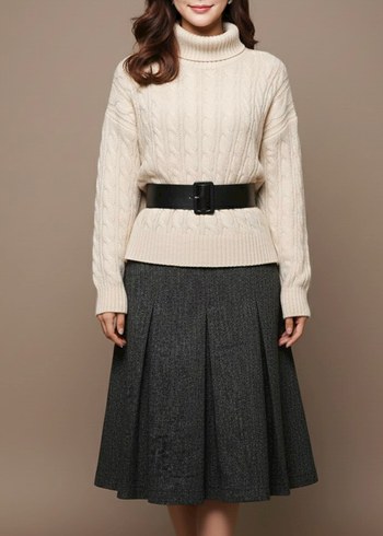 Gri Örgü Midi Etek - Görsel 2