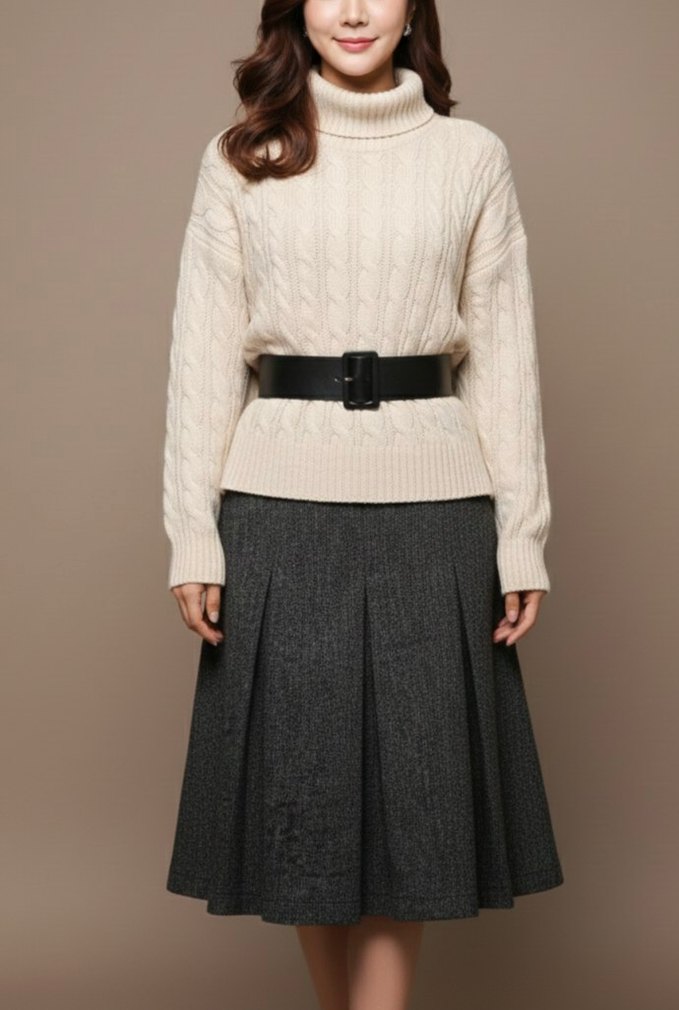 Gri Örgü Midi Etek - Görsel 2