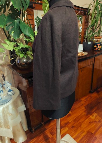 Düğmeli Kahverengi Mini Deri Ceket - Görsel 8