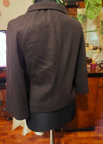 Düğmeli Kahverengi Mini Deri Ceket - Görsel 7