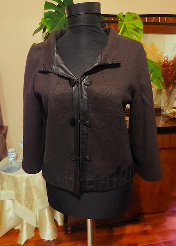 Düğmeli Kahverengi Mini Deri Ceket - Görsel 6