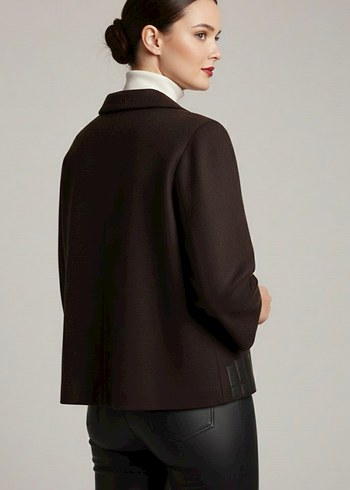 Düğmeli Kahverengi Mini Deri Ceket - Görsel 2