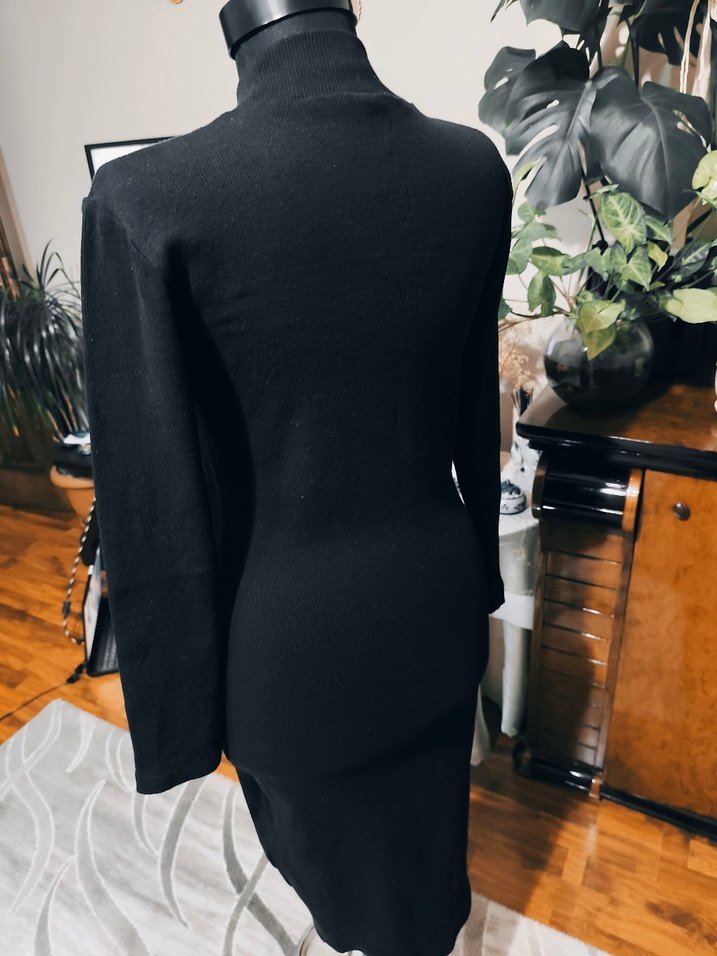 Siyah Yüksek Yakalı Kadın Kalem Elbise - Görsel 5