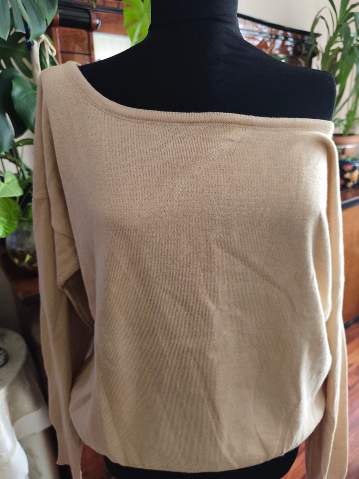 Bej Kayık Yaka Bohem Kadın Kazak - Görsel 2