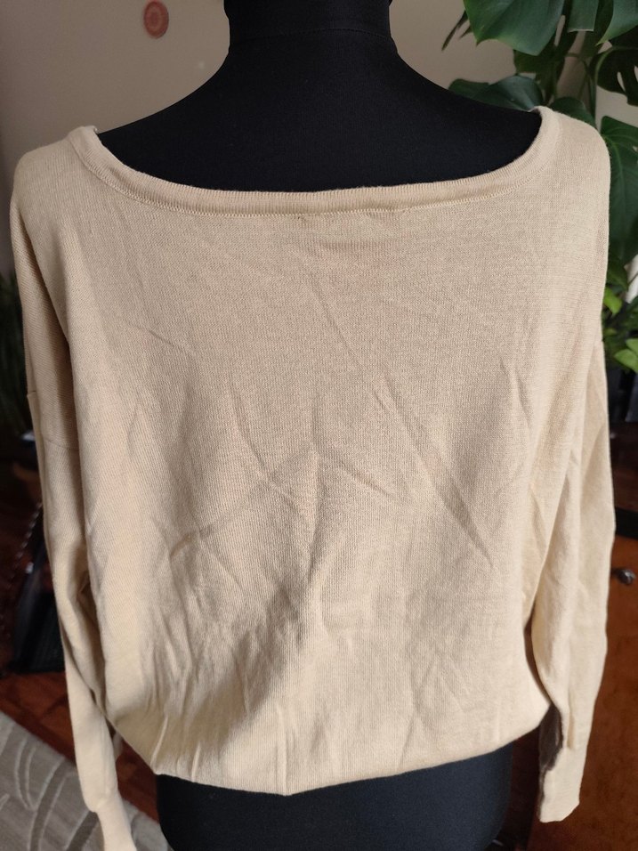 Bej Kayık Yaka Bohem Kadın Kazak - Görsel 4