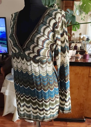 Bohem V Yaka Uzun Kollu Triko Sweatshirt - Görsel 2