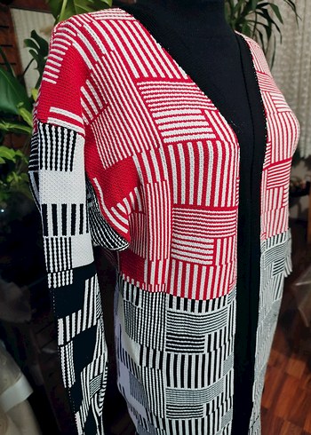 Renkli Desenli Uzun Kadın Hırka - Görsel 2